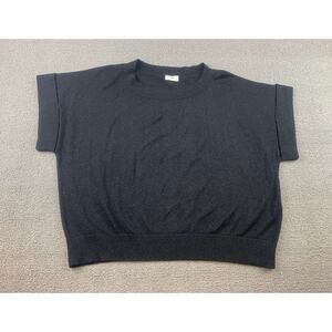 An'ge Women S/M Black Sweater Folded Short Sleeve Dolman Pullover Rib Hem‎ Ange